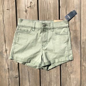 OLIVE GREEN HIGH WAISTED JEAN SHORTS